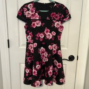 Pink/Black Flower Knee Length Dress